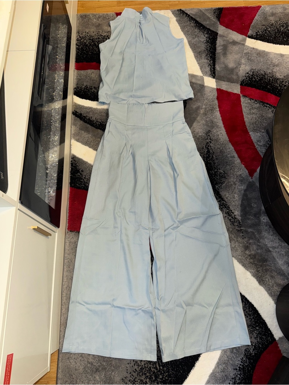 High-Waist Wide-Leg Jumpsuit in Soft Blue - Picture 5 of 7